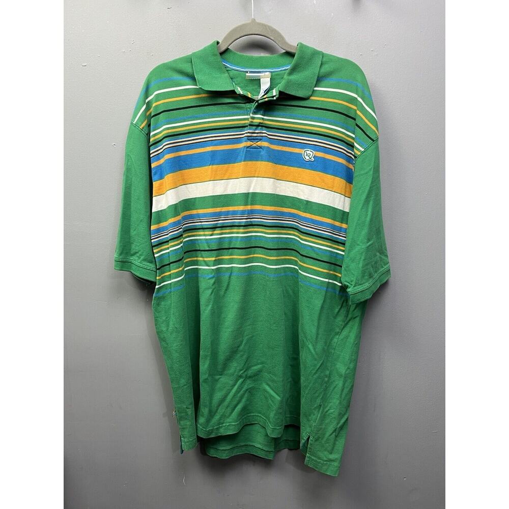 RocaWear‎ Polo Shirt Mens XL Multicolor Striped Short Sleeve Green Embroidered